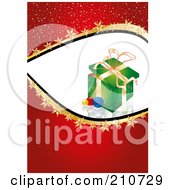 Poster, Art Print Of Sparkly Red Border With A Green Gift