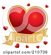 Plump Red Heart With A Gold Banner And Tiny Red Hearts