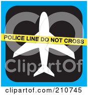 Poster, Art Print Of Police Line Do Not Cross Tape Over An Airplane On Black And Blue
