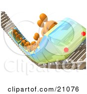 Clipart Illustration Of Orange People Riding A Roller Coaster On Rails In An Amusement Park