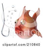Royalty Free RF Clipart Illustration Of A 3d Fat Goldfish Staring At A Hook by Julos