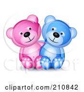 Poster, Art Print Of Happy Blue And Pink Teddy Bear Couple Sitting Together