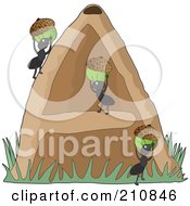 Royalty Free RF Clipart Illustration Of Black Ants Carrying Acorns Into An A Shaped Hill by Maria Bell