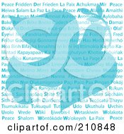 Royalty Free RF Clipart Illustration Of A Blue Silhouette Of A Dove With An Olive Branch And Peace Words In Different Languages
