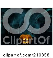 Royalty Free RF Clipart Illustration Of A Shiny Evil Jackolantern In A Cemetery Under A Glowing Sky