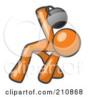 Royalty Free RF Clipart Illustration Of An Orange Man Design Mascot Bent Over And Working Out With A Kettlebell by Leo Blanchette #COLLC210868-0020