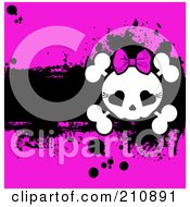 Cute Girly Skull And Cross Bones Over A Grungy Black And Pink Background