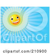 Poster, Art Print Of Cheery Sun Face Shining In A Clear Blue Sky