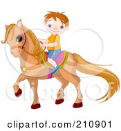 Poster, Art Print Of Boy Smiling And Riding A Cute Pony