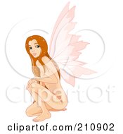 Royalty Free RF Clipart Illustration Of A Pretty Nude Fairy Woman Crouching by Pushkin