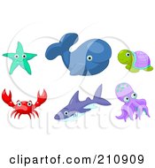 Poster, Art Print Of Digital Collage Of A Starfish Whale Turtle Crab Shark And Octopus