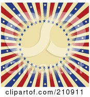 Royalty Free RF Clipart Illustration Of A Patriotic Circular Burst Of Stars And Stripes Over Beige