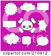 Poster, Art Print Of Digital Collage Of Black And White Speech Bubbles And A Cute Skull Over Pink