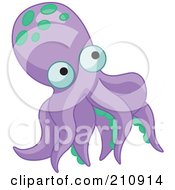 Poster, Art Print Of Purple Octopus With Green Spots