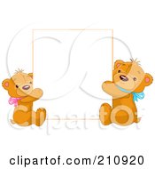 Poster, Art Print Of Two Cute Teddy Bears Holding Up A Blank Sign