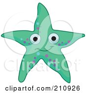 Poster, Art Print Of Smiling Green Starfish With Blue And Purple Spots