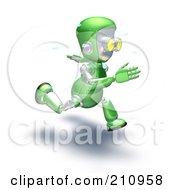 Poster, Art Print Of 3d Green Robot Character Sweating And Sprinting