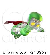 Poster, Art Print Of 3d Green Robot Character Super Hero Flying And Looking Down