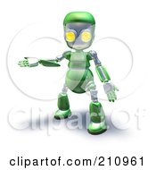 Poster, Art Print Of 3d Green Robot Character Presenting To The Left