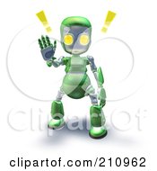 Poster, Art Print Of 3d Green Robot Character Holding A Hand Up To Stop