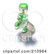 Poster, Art Print Of 3d Green Robot Character Pondering On Top Of A Question Mark