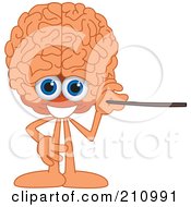Brain Guy Character Mascot Using A Pointer Stick