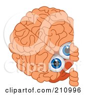 Royalty Free RF Clipart Illustration Of A Brain Guy Character Mascot Looking Around A Blank Sign by Toons4Biz