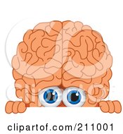 Poster, Art Print Of Brain Guy Character Mascot Looking Over A Blank Sign