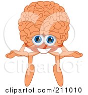 Brain Guy Character Mascot Sitting On A Ledge