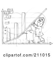 Poster, Art Print Of Coloring Page Outline Of A Businessman And Paper Pushing Up A Bar Graph