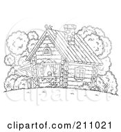 Poster, Art Print Of Coloring Page Outline Of A Chicken Atop A Log Cabin