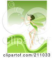Poster, Art Print Of Pixie Blowing Swirls Over A Green Background