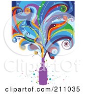 Royalty-Free Rf Clipart Illustration Of Colorful Waves Bursting From A Purple Bottle