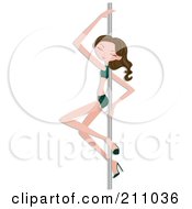 Royalty Free RF Clipart Illustration Of A Sexy Brunette Haired Woman In Pole Dancing Class by BNP Design Studio