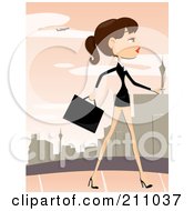 Royalty Free RF Clipart Illustration Of A Stylish Businesswoman Walking On An Urban Sidewalk