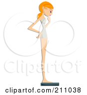 Royalty Free RF Clipart Illustration Of A Strawberry Blond Woman Standing And Looking Down At A Scale