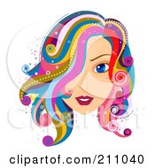 Poster, Art Print Of Beautiful Blue Eyed Woman With Colorful Hair