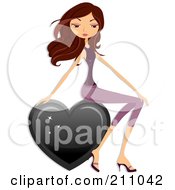 Royalty Free RF Clipart Illustration Of A Stylish Brunette Woman Sitting On A Heart Playing Card Symbol by BNP Design Studio