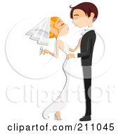 Poster, Art Print Of Young Wedding Couple Embracing About To Kiss Or Dance