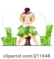 Poster, Art Print Of Woman With Dollar Eyes Counting Piles Of Cash
