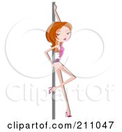 Sexy Red Haired Woman In Pole Dancing Class