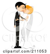 Royalty Free RF Clipart Illustration Of A Young Bride And Groom Kissing At The Altar