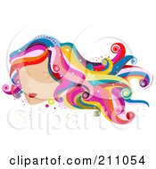 Poster, Art Print Of Womans Face With Red Lips And Colorful Wavy Hair