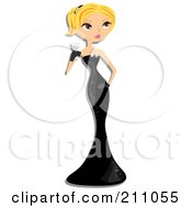 Poster, Art Print Of Pretty Blond Woman In A Black Gown Holding Champagne