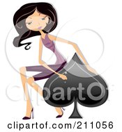 Royalty Free RF Clipart Illustration Of A Stylish Brunette Woman Sitting On A Spade Playing Card Symbol