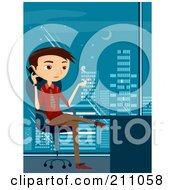 Poster, Art Print Of Young Businsesman Smoking A Cigarette And Talking On A Cell Phone In An Office
