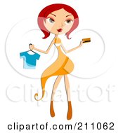 Poster, Art Print Of Pretty Red Haired Woman Buying A Shirt With A Credit Card