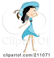 Poster, Art Print Of Pretty Black Haired Woman In A Blue Dress And Hat