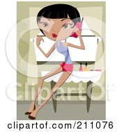 Poster, Art Print Of Pretty Asian Woman Sitting And Talking On A Phone