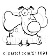 Royalty Free RF Clipart Illustration Of A Coloring Page Outline Of A Fat Dog Sitting With A Bone In His Mouth